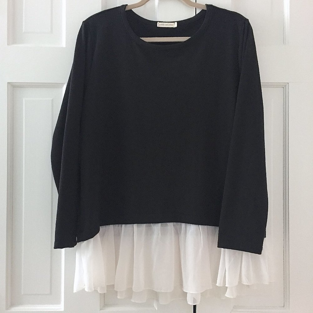 Black tee with embellished hem | pebble and stone